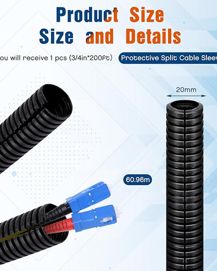 Sasylvia 3/4" X 200 Ft Split Wire Loom Tubing Wire Loom Assortment Split Cable Sleeves Bulk Flexible Electrical Conduit Protective kit