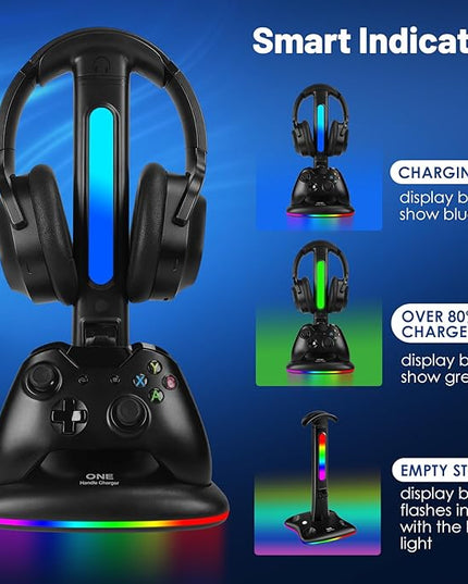 Controller Charger with RGB Headphone Stand for Xbox Series X/S/One,/One S/X, XSX Controller Charger Station, Headset and Controllers Stand Holder for Xbox, Gaming Gifts for Gamers Men