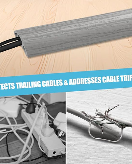 Floor Cord Cover Cavity 0.8"x0.37" Self Adhesive Cord Hider, 10FT Low Profile Cable Management, Extension Strip Protector for Wires, Prevent Cable Trips for Offices, Gyms, Exhibitions (Gray Wood)