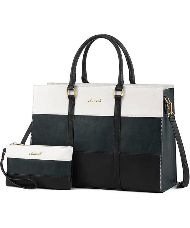 LOVEVOOK Laptop Bag for Women, 15.6 Inch Laptop Tote Bag, Vintage Leather Work Bags for Women, Waterproof Computer bag with Clutch Purse, Large Capacity Briefcase, Business Office Bag