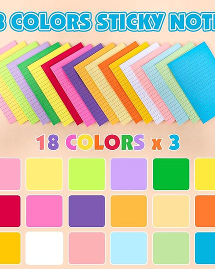 54 Pads Lined Sticky Notes, 18 Colors 4in x 6in Self Stick Note Pads, Strong Adhesive Sticky Note with Lines, Large Sticky Notes for School, Home, Office, 24 Sheets/Pad