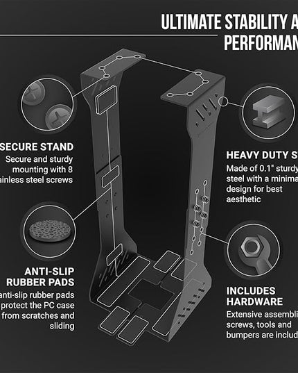 Heavy Duty Under Desk PC Holder – Up to 77 lbs Load Capacity - Adjustable Computer Tower Holder – CPU Holder Under Desk Mount - PC Holder Under Desk – Under Desk Computer Mount (Black)