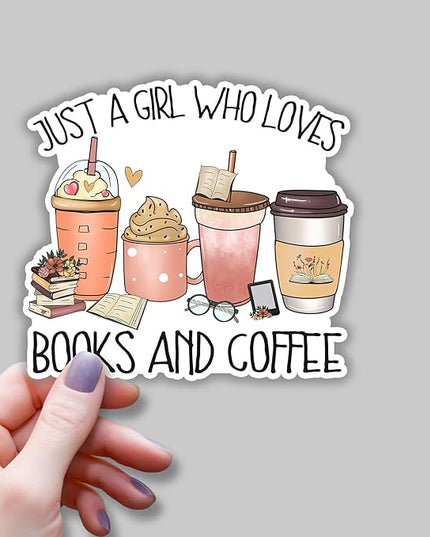 (3pcs) Just A Girl Who Loves Books and Coffee Sticker for Kindle Laptop Water Bottle, Reading Bookish Booktrovert Coffee Caffeinated Lovers Sticker Funny Aesthetic Book Lover Vinyl Decal - 3x3