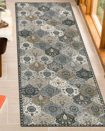 Lahome Moroccan Trellis Washable Runner Rug, 2x6 Runners for Hallways 6 Feet Non Slip Vintage Laundry Room Rug Vintage Ultra-Thin Long Carpet for Kitchen Bedroom, Grey