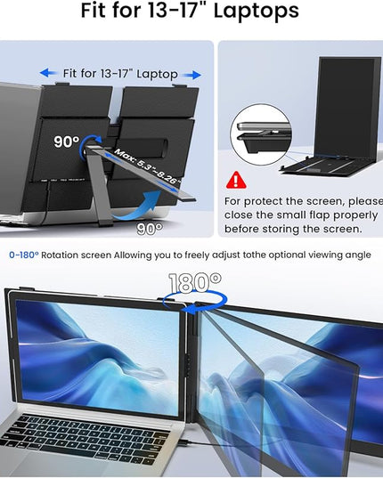Cevaton Laptop Screen Extender, 14" Ultra-Slim & Lightweight Portable Monitor for 13"-17" Laptops, 1080P FHD Dual Monitor, One Cable Connection, Compatible with Wins/Mac/Android/Linux/Chrome (Grey)