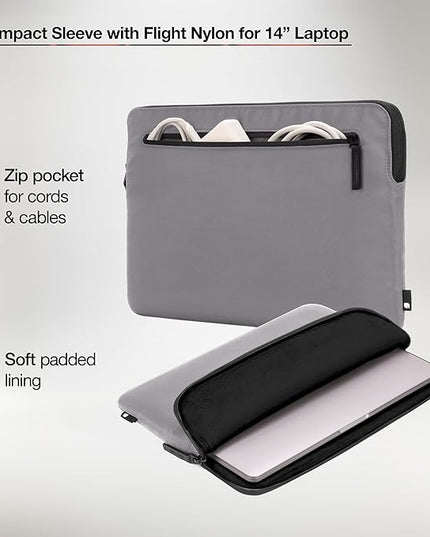 Incase Compact Laptop Sleeve with Flight Nylon - 14-inch MacBook/Laptop & iPad/Tablet Sleeve - Faux Fur Lining, Lightweight, Durable, Weather Resistant, Slip Pocket for Accessories - Conte Grey