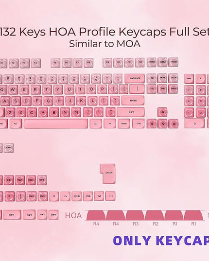 OHY PBT Keycaps, XVX Pink Jelly HOA Profile Key Cap, 132-Key Cute Custom Keycaps (for Mechanical Keyboards with Cherry/Gateron MX Switches)-Blush Pink