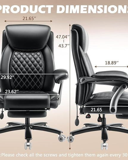 600LBS Large Heavy Duty Office Chair with Foot Rest,Reclining Big and Tall Office Chair with Pocket Spring Cushion, Comfy High Back with Adjustable Lumbar Support,Dual Rubber Wheel