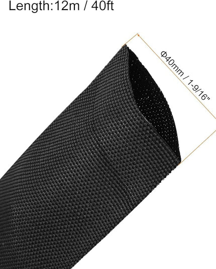 MECCANIXITY Braided Cable Sleeves Heat Shrinkable Fabric Sleeving, 1 9/16" 40ft Black 2:1 Ratio Heat Shrinkable Cord Protector for Harness Cable, Network Cable Protection, Cable Management