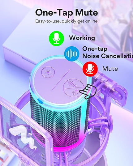 MAONO Gaming Microphone with Noise Cancellation, PC USB Condenser Mic for Computer, Mac, Laptop, PS5, Streaming, Podcast, Twitch, YouTube, Discord, GamerWave DGM20 Purple