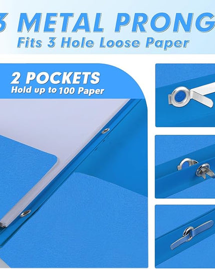 PANDRI Two Pocket Folders, 30 Pack with Prongs, Letter Size, Lightblue
