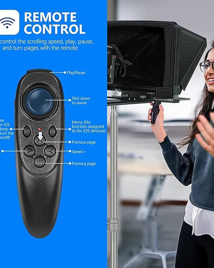 TX12 Teleprompter with Remote App Control, 13inch Metal Teleprompter，Compatible with iPad, Smartphone, DSLR Camera,Collapsible with Carry Case,Easy to Assemble