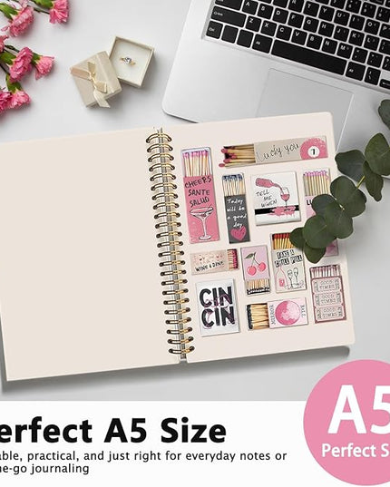 Vintage Preppy Aesthetic Spiral Notebook Journal, Pink Girly Notebook, Preppy Gifts for Women, Office Supplies, Hardcover Spiral Notebook 80 Sheets -160 Pages 5.5x8.3 Inch