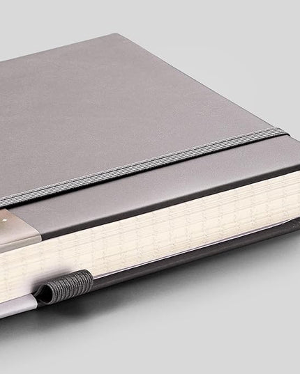 EMSHOI Graph Paper Notebook 256-Page A5 Grid Journal, PU Leather Hardcover 120gsm Thick, Bleed-Resistant Paper, Portable 5.75” x 8.38” Size for Work, Math, Engineering– Dark Grey