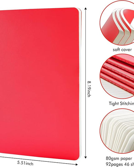 feela 36 Pack Soft Cover Journal Bulk, Lined Blank Travel Journal for Women Men Writing, Notebooks College Ruled for Work, Note Taking Notebook School Business Supplies, 8.2” x 5.5”, A5, Red