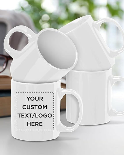 Custom Ceramic Coffee Mugs 11 oz. Set of 50, Personalized Bulk Pack - Coffee cup set, Iced coffee cup, Gaming mug - White