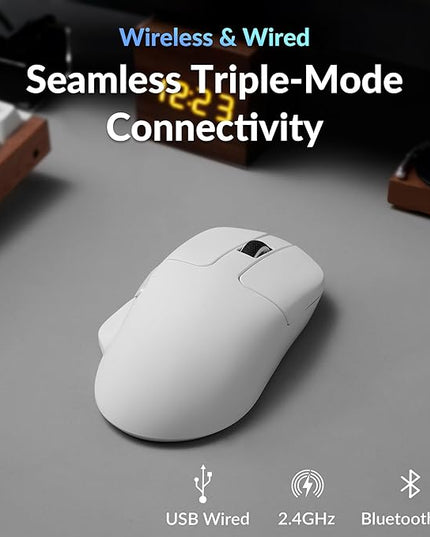 Keychron M7 8K Wireless Mouse, 30K DPI Optical Computer Mice, 2.4 GHz/Bluetooth/Wired with Macro Button 66g Lightweight Ergonomic, Up to 140 Hours Worktime for Laptop macOS/Windows - White
