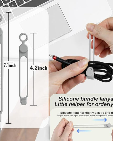 Nearockle Silicone Cable Ties Cord Organizer for Cable Management, 16PCS 4.2" and 7.1" Reusable Cable Organizer Electronic Accessories for Home, Office, Kitchen, School, Travel (Grey)