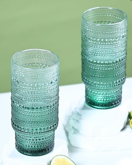6pcs Hobnail Drinking Glasses Set, 16 oz Vintage Glassware Drinking Glasses, Gradual Dark Green Water Glasses Tumbler, Cups for Kitchen, Juice, Beer, Cocktail, Whiskey