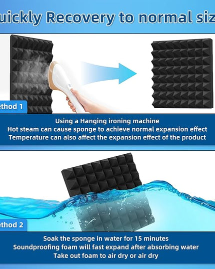 Upgraded 48 Pack Self-Adhesive Acoustic Panels,35kg/m³ High-Density Sound Proof Foam Panels for Walls, 2" X 12" X 12" Fast Expand Soundproof Wall Panels-Absorbs Sound & Eliminates Echoe