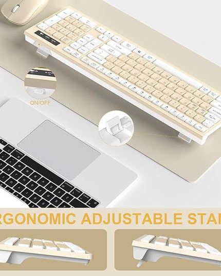Wireless Keyboard and Mouse Combo, Full-Sized Wireless Keyboard and Adjustable DPI Mouse, 2.4GHz USB Receiver, Keyboard and Mouse for PC, Windows, Desktop, Laptop (Latte Color)
