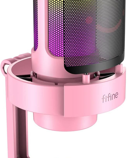 FIFINE USB Streaming Gaming Microphone, PC Condenser Desktop Mic for Video, Home use, YouTube, with RGB Control, Gain Knob, 3.5mm Headphone Jack, Shock Mount, on Computer/PS5-AmpliGame A8 Pink