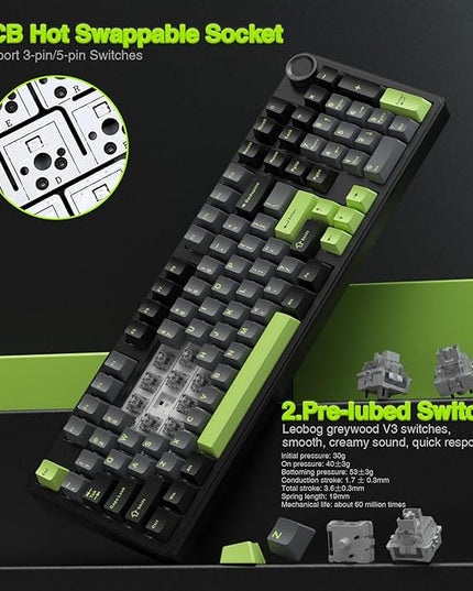 AULA F99 Pro Wireless Mechanical Keyboard with Knob,Creamy Sound,Tri-Mode BT5.0/USB-C/2.4GHz Hot Swappable Keyboard,Gasket Structure,RGB Backlit Computer Gaming Keyboards