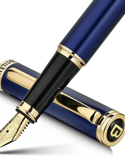 BEILUNER Blue Fountain Pen,Stunning Luxury Pens with 24K Gold Finish, Gorgeous 24K Gilded Nib(Medium), Fancy Pen Gift for Men&Women -Ink Converter-Elegant, Reliable,Nice Pen for Writing