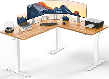 ErGear L Shaped Standing Desk, 63"x55" Electric Adjustable Height Sit Stand up Desk, Ergonomic Large Computer Table, Left & Right Interchangeable Installation, Suitable for Home Office, Light Vintage