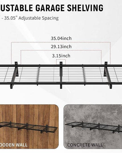 Garage Wall Shelves, 46"X12.5" Garage Shelving Wall Mounted, Heavy Duty Shelf Storage Rack with 4 Hooks, Black Organizer Floating Metal Shelf 160 LBS Capacity for Office, Basement, Laundry Room