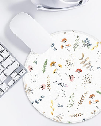 Cute Small Flower Round Mouse Pad, Funny Non-Slip Rubber Base, Home Office Decor, 8.7inch Round