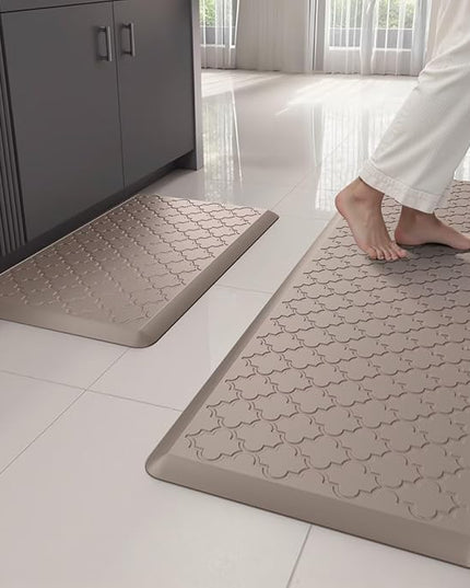 Kitchen Mats for Floor 2 Piece - Anti Fatigue Mats for Kitchen Floor - Non Slip Cushioned Rugs for Standing, Office, Sink, Laundry, Khaki