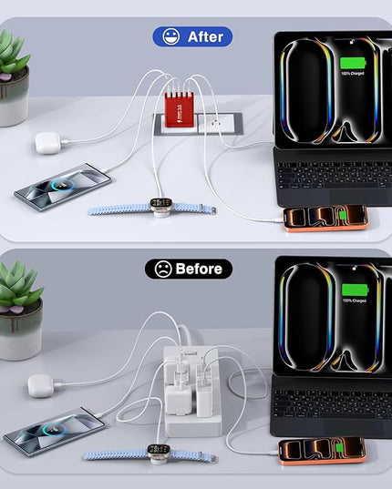 2Pack USB C Fast Charger Block,60W 5-Port Type C Wall Charger Brick,2 USB A and 3 USB C PD3.0 Multiport Charging Plug Power Adapter Brick Cube for iPhone 17/16/15/14/13,Pad Mini/Pro, GalaxyS23 S22