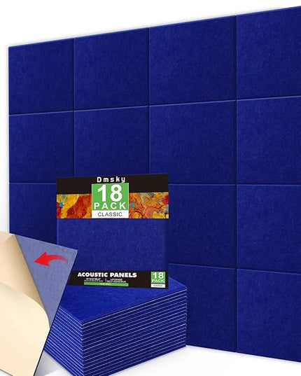 18 Pack Acoustic Panels12"X12"X0.4"Sound Proof Panels With Self-Adhesive Absorbing High-Density Sound Deadening Panels Decoration Soundproofing Panels For Walls Home Insulation Studio Office Dark Blue