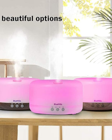 BlueHills Premium 1000 ML Large Essential Oil Diffuser Humidifier for Room Home Aromatherapy Big Capacity Oil Diffuser with Décor LED Lights Long Running Round Diffuser Dark Wood Grain – D002