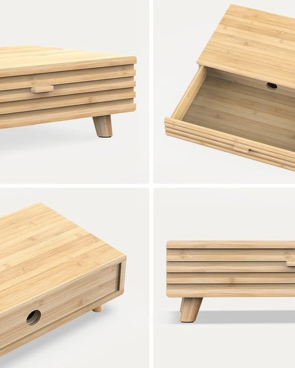 Bamboo Monitor Stand with Drawer - Desk Organizer with Cable Management & Storage, Ergonomic Laptop Riser for Home Office (220lbs Capacity, 15.7 inch ,Natural)