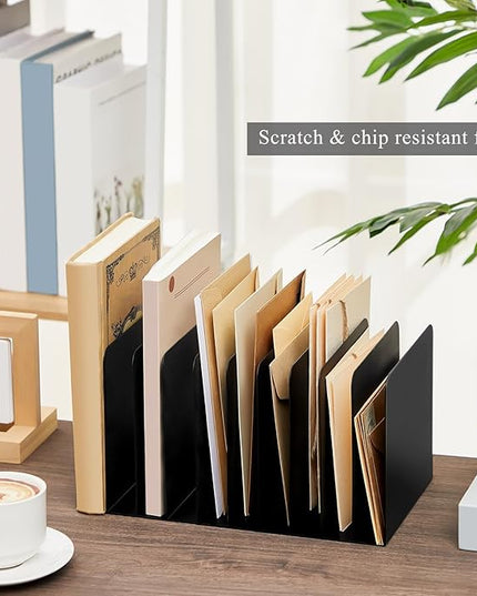 Suzile Metal Desk File Organizer 10 Compartments Metal Desktop Organizer File Sorter Office Organization File Holder for Home Classroom, Vertical File Organizer, 10.63" L X 5.79" W X 5.41" H