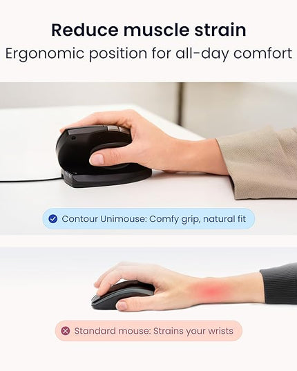 Contour Unimouse Ergonomic Vertical Mouse Adjustable 35°-70° Tilt Angle, 6 Programmable Buttons for Productivity, Customizable Thumb Rest for Wrist Pain Relief | Plug & Play Mac/PC - Wired - Right