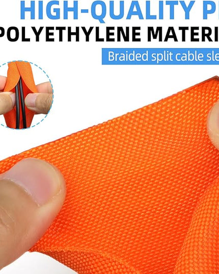 Automotive Wire Loom Tubing, Split Braided Cord Protectors from Pets No Chew, Flexible Cable Sleeve Cable Management for TV/Computer/Electric Wires (Orange, 5/8"-25ft)