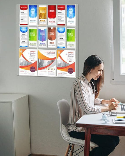 Weysat Acrylic Brochure Holder Wall Mount, Clear Plastic Pamphlet Holder Magazine Display Trifold Flyer Rack Hanging Literature Storage Organizer(3 Magazine Pockets, 12 Pamphlet Pockets)
