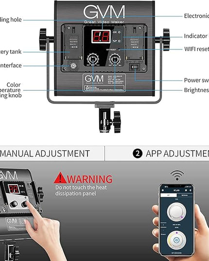 GVM 3 Pack LED Video Lighting Kits with APP Control, Bi-Color Variable 2300K~6800K with Digital Display Brightness of 10~100% for Video Photography, CRI97+ TLCI97 Led Video Light Panel +Barndoor