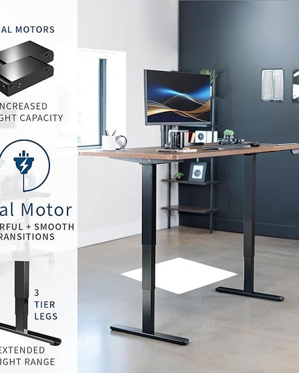 VIVO Electric 71 x 30 in Dual Motor Rustic Sit Stand Desk, Memory Height Adjustment, 2B Series, Vintage Brown Top Black Frame, DESK-KIT-2B7N