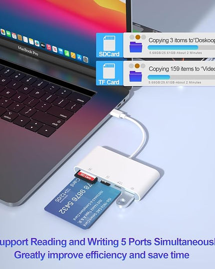 USB C SD Card Reader for iPhone, 5-in-1 Multi Memory Card Reader with SD+TF+Smart Card Slot+USB OTG+USB-C Port, DOD Military USBC Common Access CAC Smart ID Card Reader for iPhone 16/iPad/Mac/Laptop