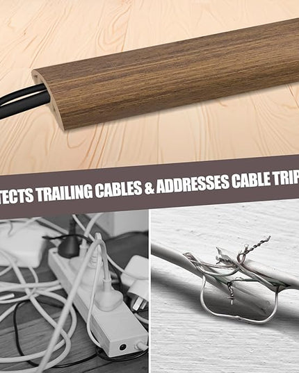 Floor Cord Cover Cable Cavity Self Adhesive Cord Hider Floor Floor Cable Management Power Cord Protector Floor Electric Cord Covers for Offices, Gym, Exhibitions (Misty Brown Wood, 2.36" x 3.3')