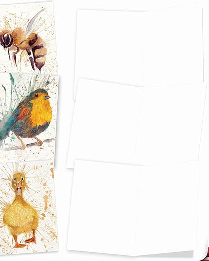 The Best Card Company - Assorted All Occasions Animal Watercolor Blank Greeting Notecard Box Set - Incl. 10 Unique Designs + Envelopes, Thank You, Invitations - Wildlife Splash AM2954OCB-B1x10