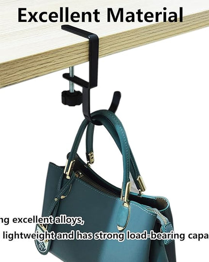 KISOY 1 Pcs Purse Hook for Table Handbag Hangers Purse Hanger for Desk Bag Hooks for Tables can Hook Bag Purse Heavy Duty Foldable Purse Holder for Table Floding (Right-J Type Hook), Black