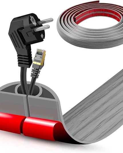 Floor Cord Cover Self Adhesive Cord Hider,10FT Cable Management, Extension Strip Protector for Wires, Prevent Cable Trips for Offices, Gyms, Exhibitions Cavity:0.51"(W) x 0.3"(H) Gray Wood