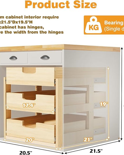 Gsskny Pull Out Cabinet Organizer, 20''W×21''D Sliding Drawers for Cabinets, 3 Tier Soft Close Slide Out Wooden Pull out Drawers, Base Cabinet Organization for Kitchen, Pantry, Bathroom