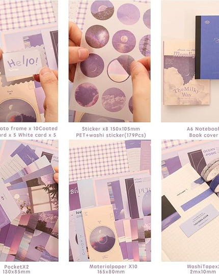 348 Pcs Scrapbooking Supplies Kit, Vintage Aesthetic Scrapbook Kit for Bullet Junk Journal, Stationery, A6 Grid Notebook, DIY Journaling Supplies, Birthday Craft Gift for Teen Girl Kid Women
