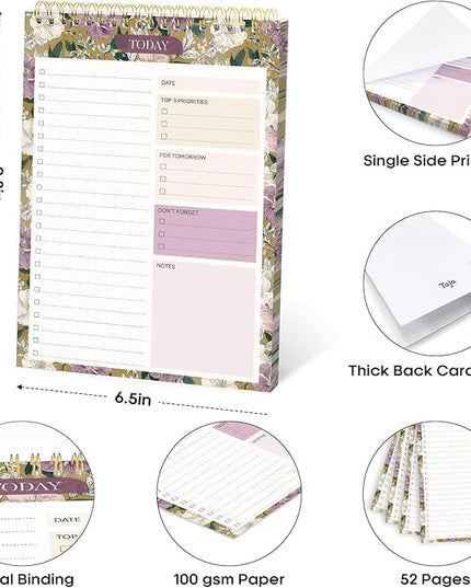 Taja To Do List Notepad - To Do List Notebook for Work with 52 Sheets, 9.8" x 6.5", Undated Daily Planner Perfect for Daily Tasks and Goal Setting, Notepad Suitable for Office, Home & School - Twilight Garden